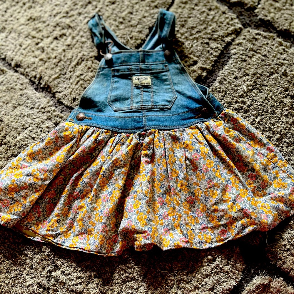 Floral OshKosh overalls dress and shirt bundle.